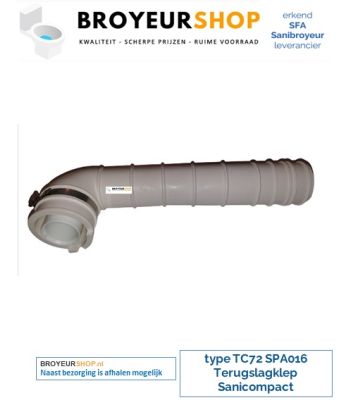 Terugslagklep Sanicompact Comfort Box type TC72 SPA016 - SFA SANIBROYEUR
Terugslagklep W40 type TC72 SPA016 - SFA SANIBROYEUR
Compact W S1 Artikelnummer SPLA016
Druckanschluss + RSK S1> 2016
